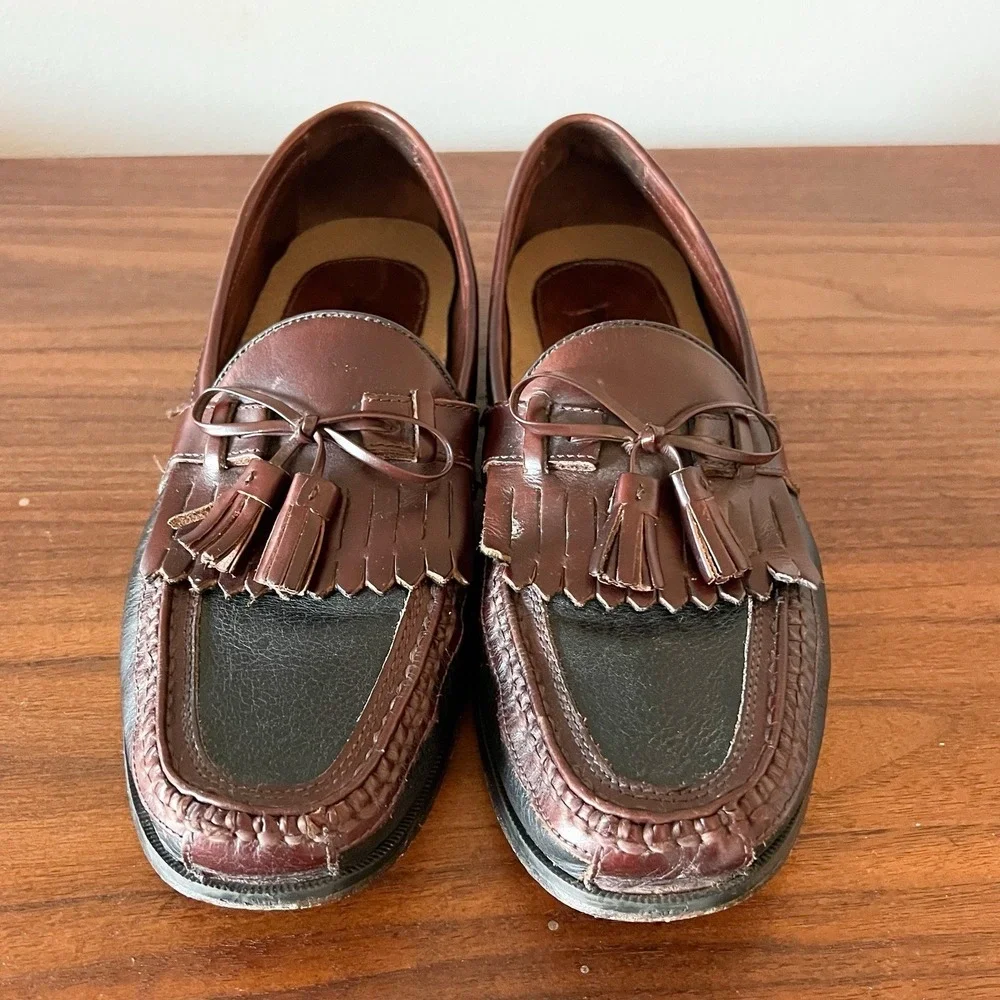 Johnston & Murphy Aragon II Kiltie Tassel Loafers Black/Chestnut Men's Size 10.5